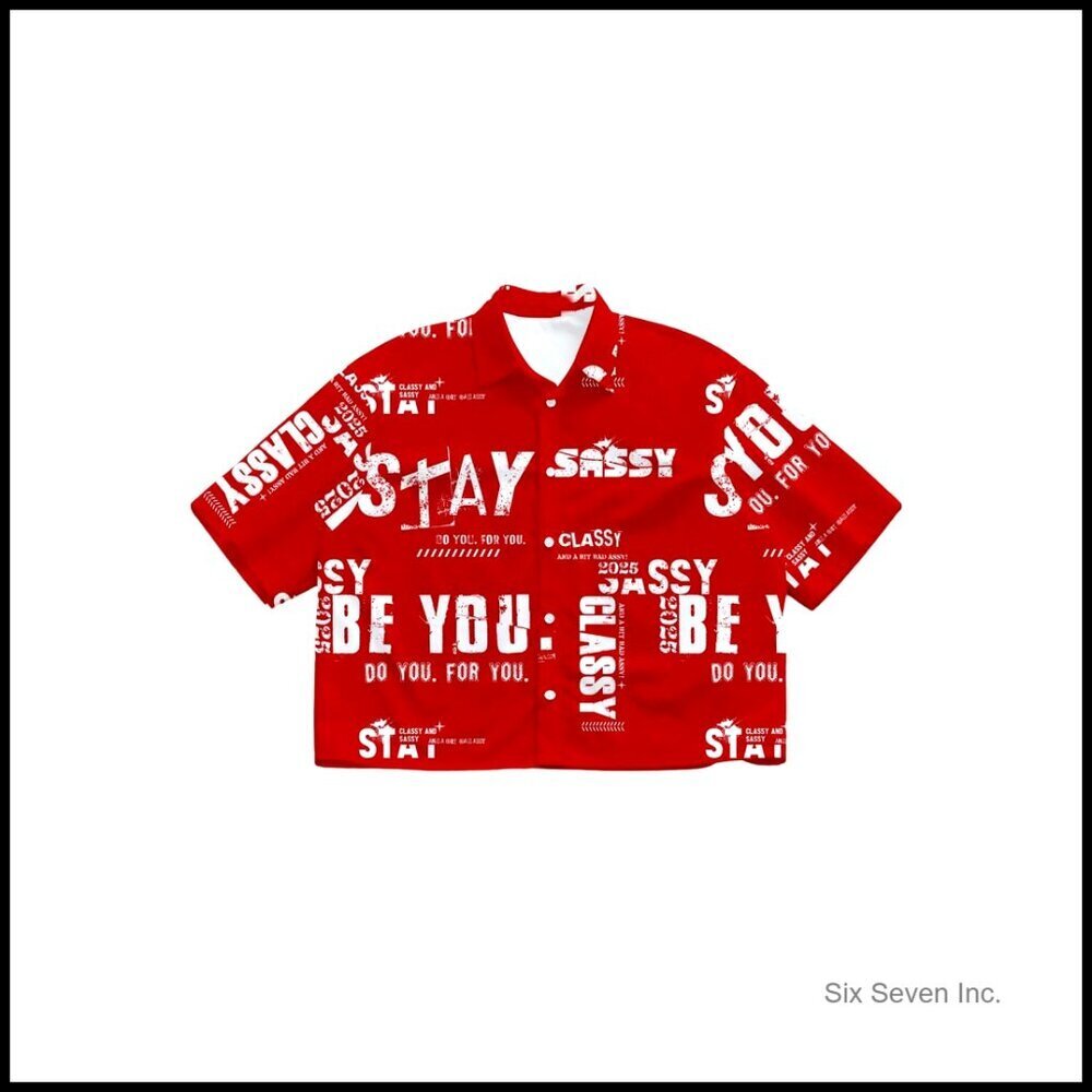 Oversized Cropped Button Down Shirt Y2K Streetwear Graphic Short Sleeve Collar
